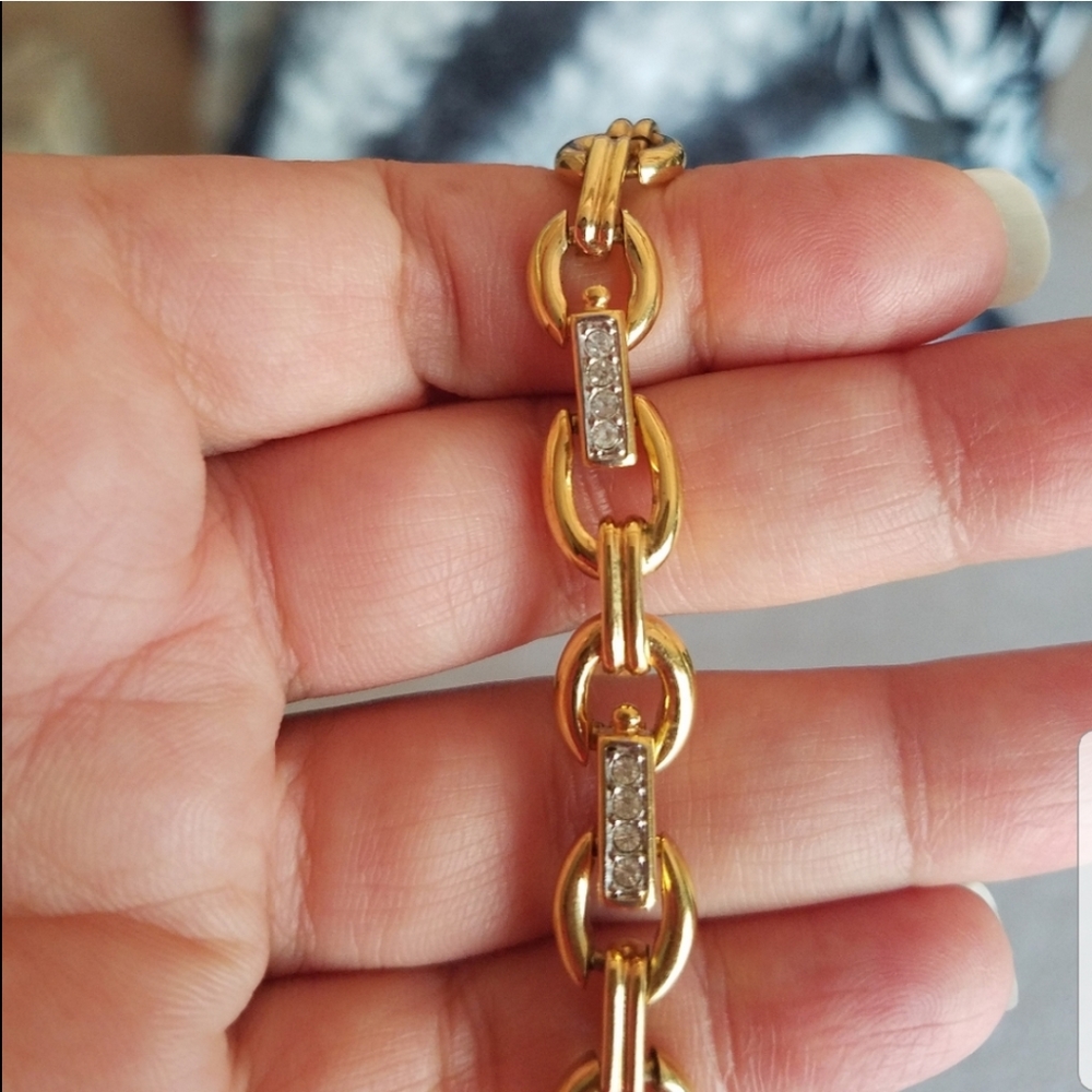 AUTHENTIC Swarovski 18k Gold Plated Chunky Chain Link Vintage Necklace - Picture 15 of 16